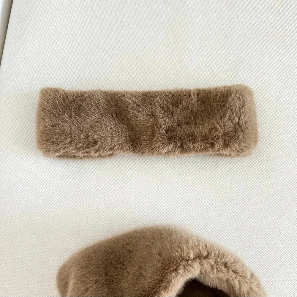 Chico's Scarf & Headband Set Pull Through Faux Fur Tan Brown